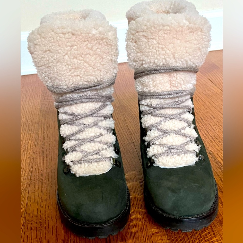 UGG Sheepskin and oiled suede lug sole boots, “Fraser”